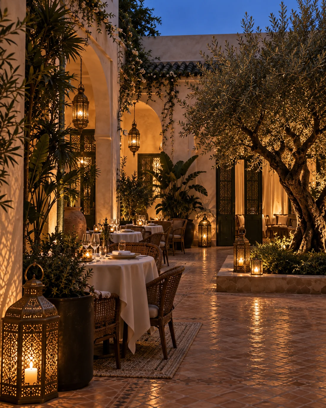 Un olivier au cœur du patio, entre ombre et lumière