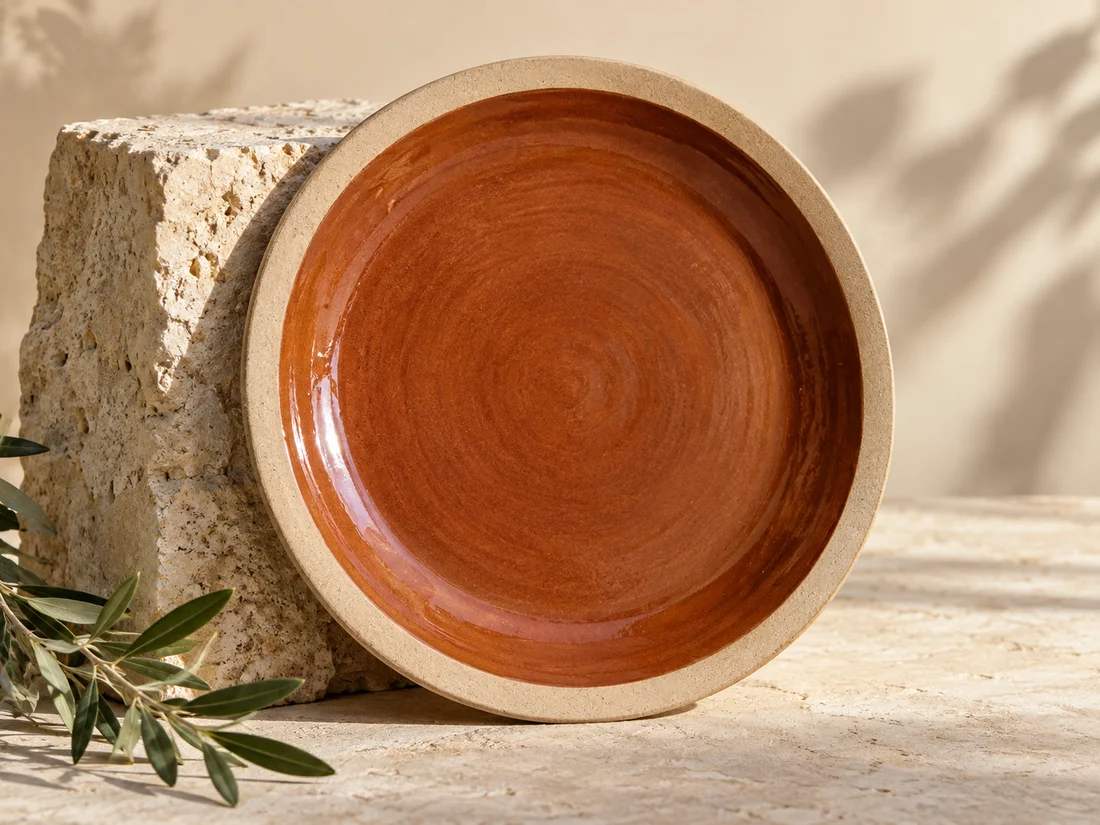 Assiette terracotta avec bord de grès naturel