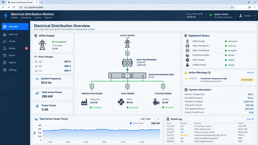 مراقبة التوزيع الكهربائي وواجهة SCADA